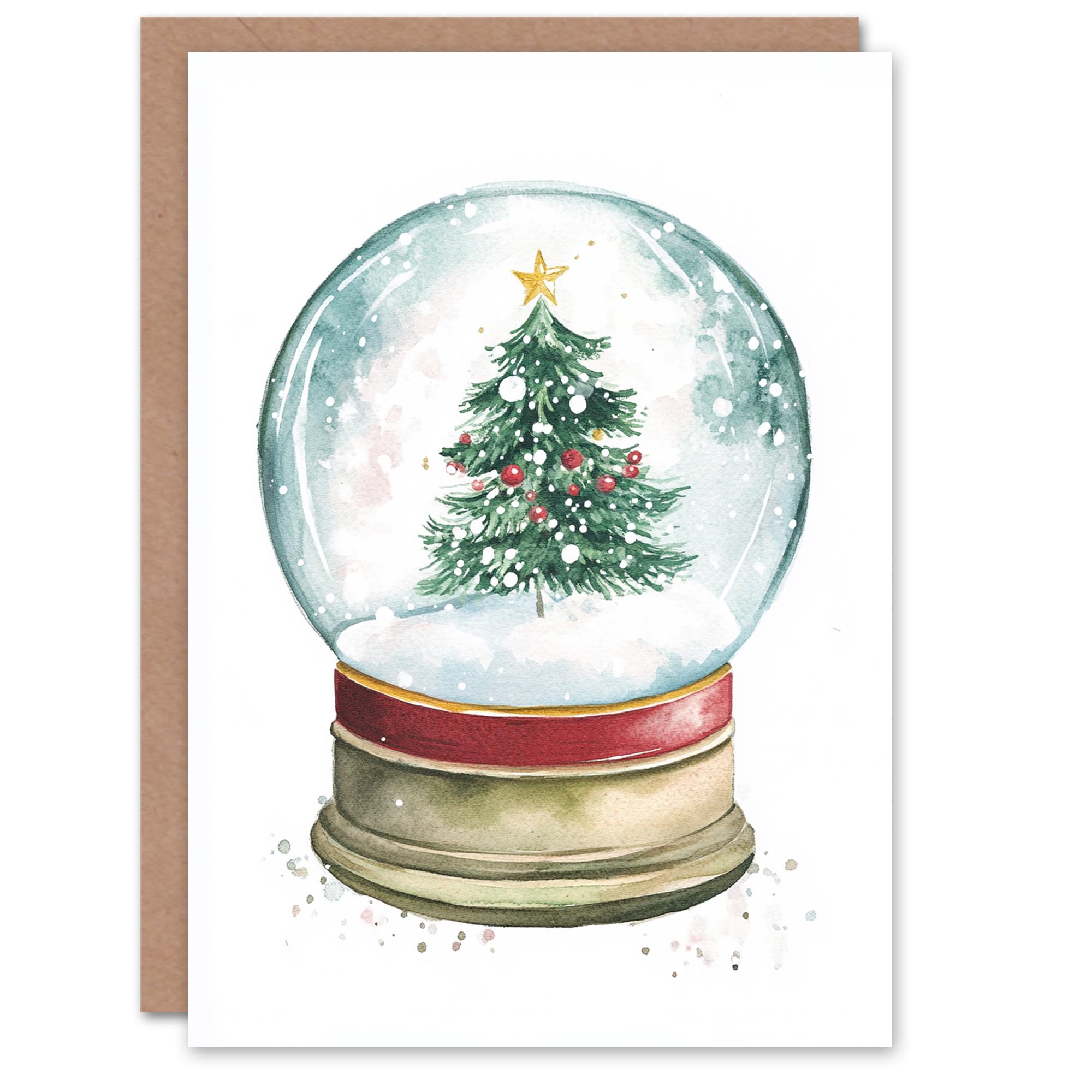Decorated Pine Tree Snow Globe Christmas Fun Gift Festive Xmas Card