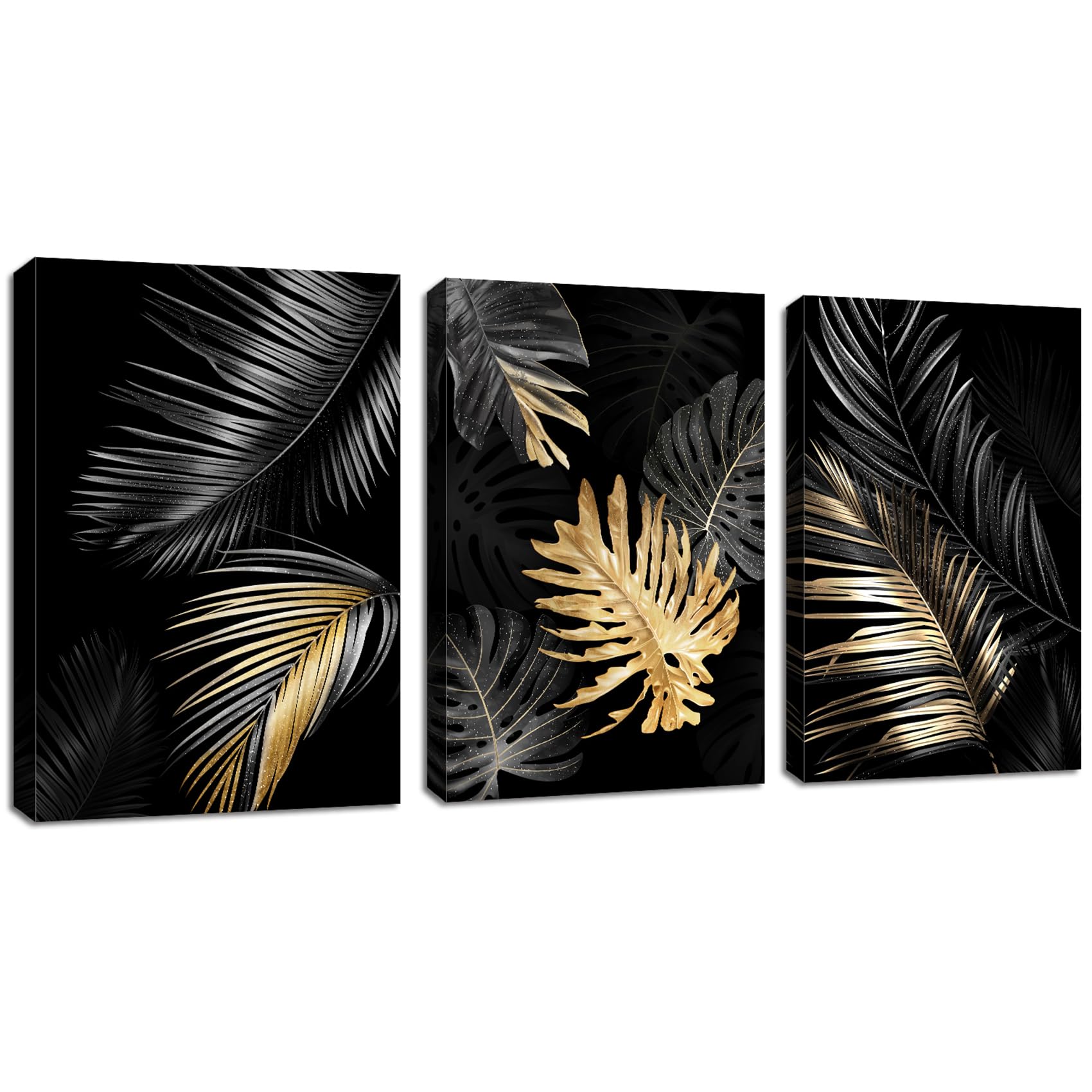 FajerminArt 3 Teilig Leinwandbilder Bilder Abstrakt Schwarzes Gold Baum bild auf leinwand Wandkunst Modern Wandbilder Kunstdruck Deko für Wohnzimmer Schlafzimmer fertig zum Aufhängen 120x60cm(40x60x3)
