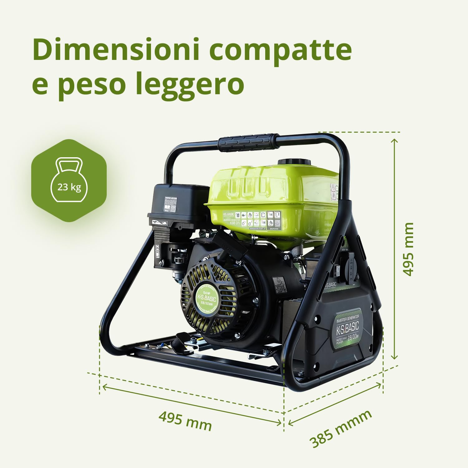 K&S Basic KSB 31i - Generatore di inverter, 3,0 kW, inverter, sicuro per dispositivi sensibili, unità di emergenza con struttura compatta, generatore di inverter con avvolgimento in rame, generatore