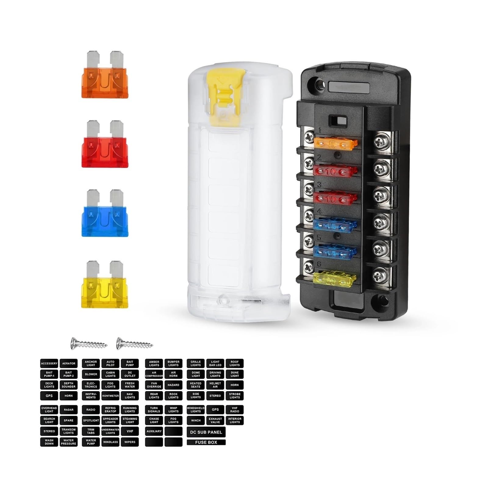 Wyłącznik Zapłonu 6/12-stykowa skrzynka bezpieczników samochodowych i łodziowych z diodą LED 12 V, 32(6 Ways Fuse Box)