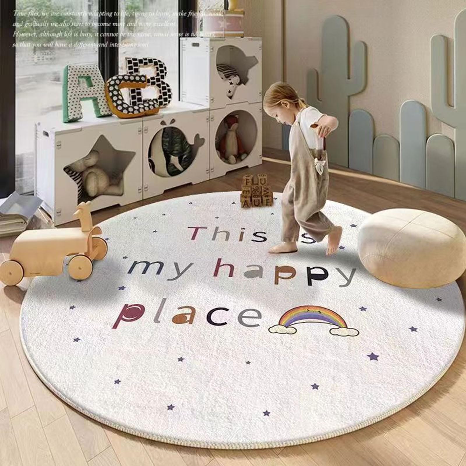 Cartoon Round Carpet,thickened Imitation Cashmere Cute Floor Mat,Round Area Rug Play Mat Floor Nursery Rug,Living Room Rug Fluffy Washable In Short Pile Soft,Rugs Non Shedding,Carpets For Kids.
