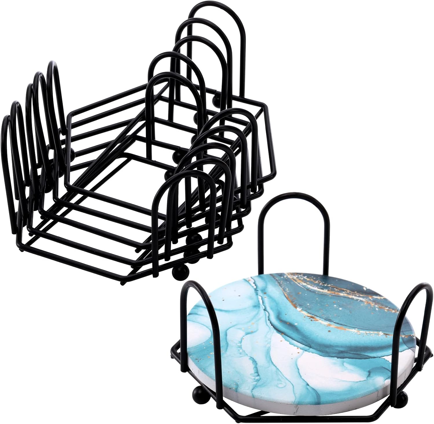 Kingrol 6 Pack Metal Coaster Holders, Coaster Stands for 4