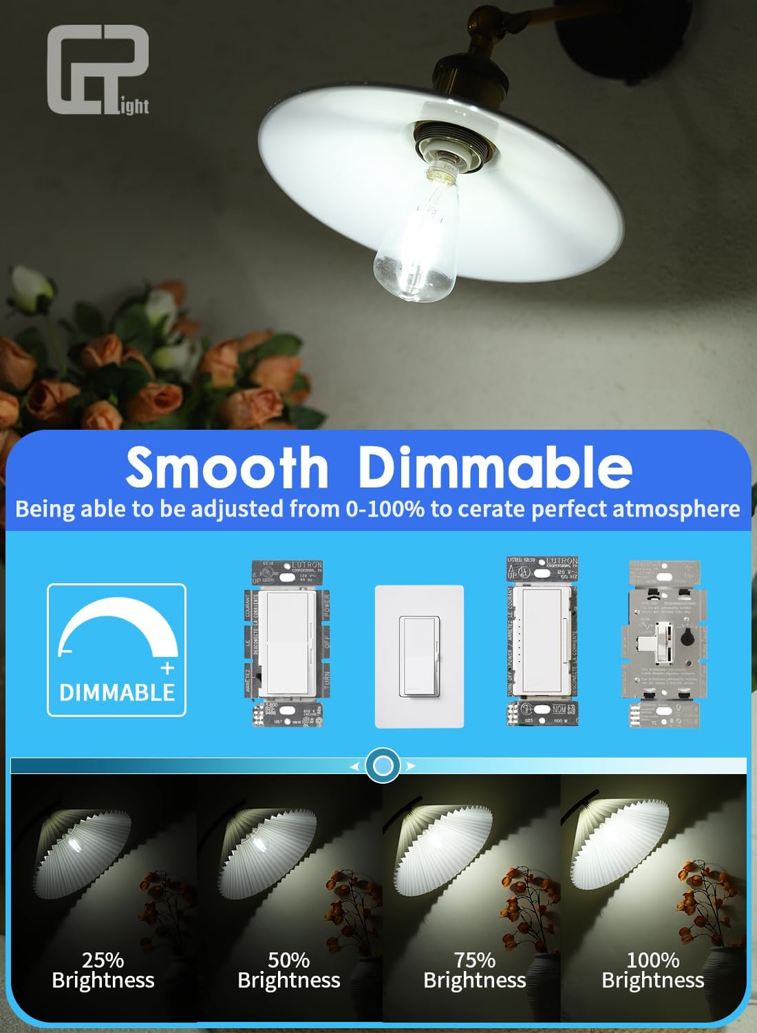 CRLight 2W LED Candelabra Bulb 5000K Daylight White 30 watt Equivalent 300 LM, E12 Antique Edison Style ST48 / ST14 Clear Glass Dimmable LED Chandelier Light Bulbs, Pack of 8