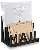 2 Slot Mail Holder Countertop Wooden Mail Organizer Black Letter Holder with Cutout Lettering Design for Office Desktop Envelope and Document Storage Rack&lpar;Mail&rpar;