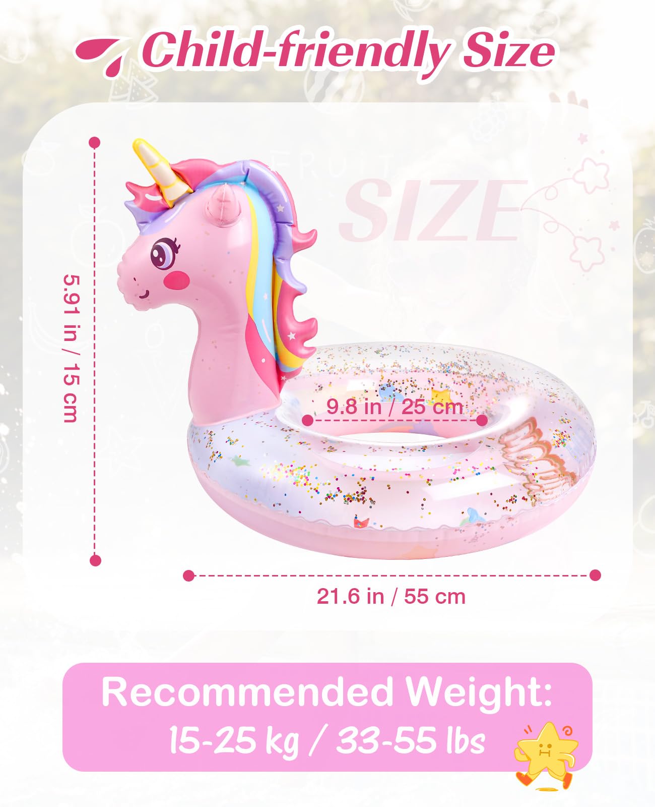 HeySplash Aufblasbarer Schwimmring, 21,6 Zoll Kleinkind Schwimmreifen, Einhorn Pool Spielzeug mit Funkelnden Pailletten, Schwimmhilfe für Schwimmbad, Sommer Strand, See, Party-Deko, Rosa