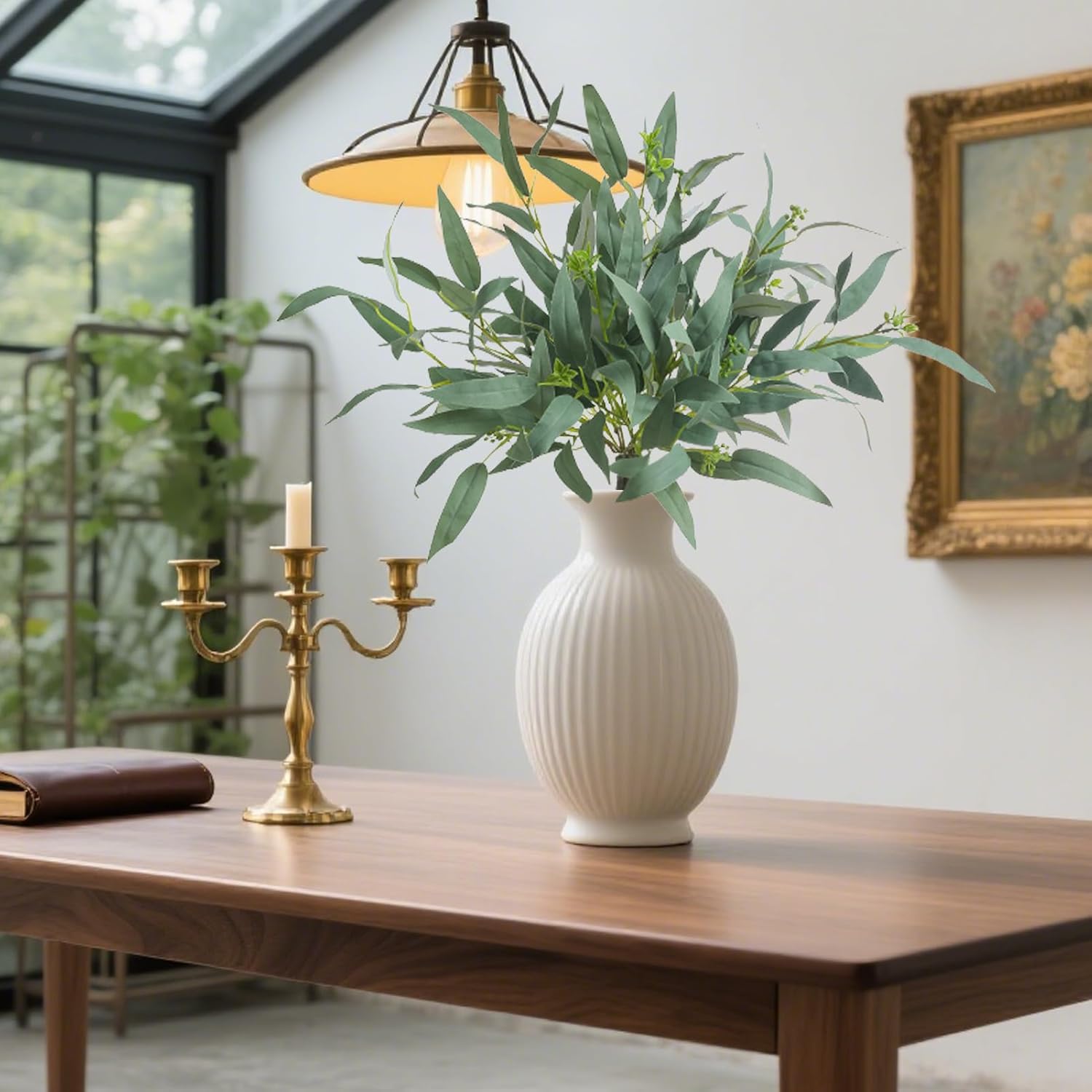 6 Pcs 25.5" Artificial Eucalyptus Stems,Realistic Faux Willow Leaves Greenery Branches for Vase Decor, Wedding Centerpieces, Farmhouse Home Party Decor, Bendable Stems & No Fade - Image 5