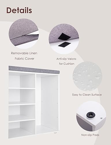 Miniatura 59 de DINZI LVJ Banco organizador de zapatos con cojín, zapatero de 9 cubos y estantes ajustables, multifuncional, para salas de estar, dormitorio, Gris