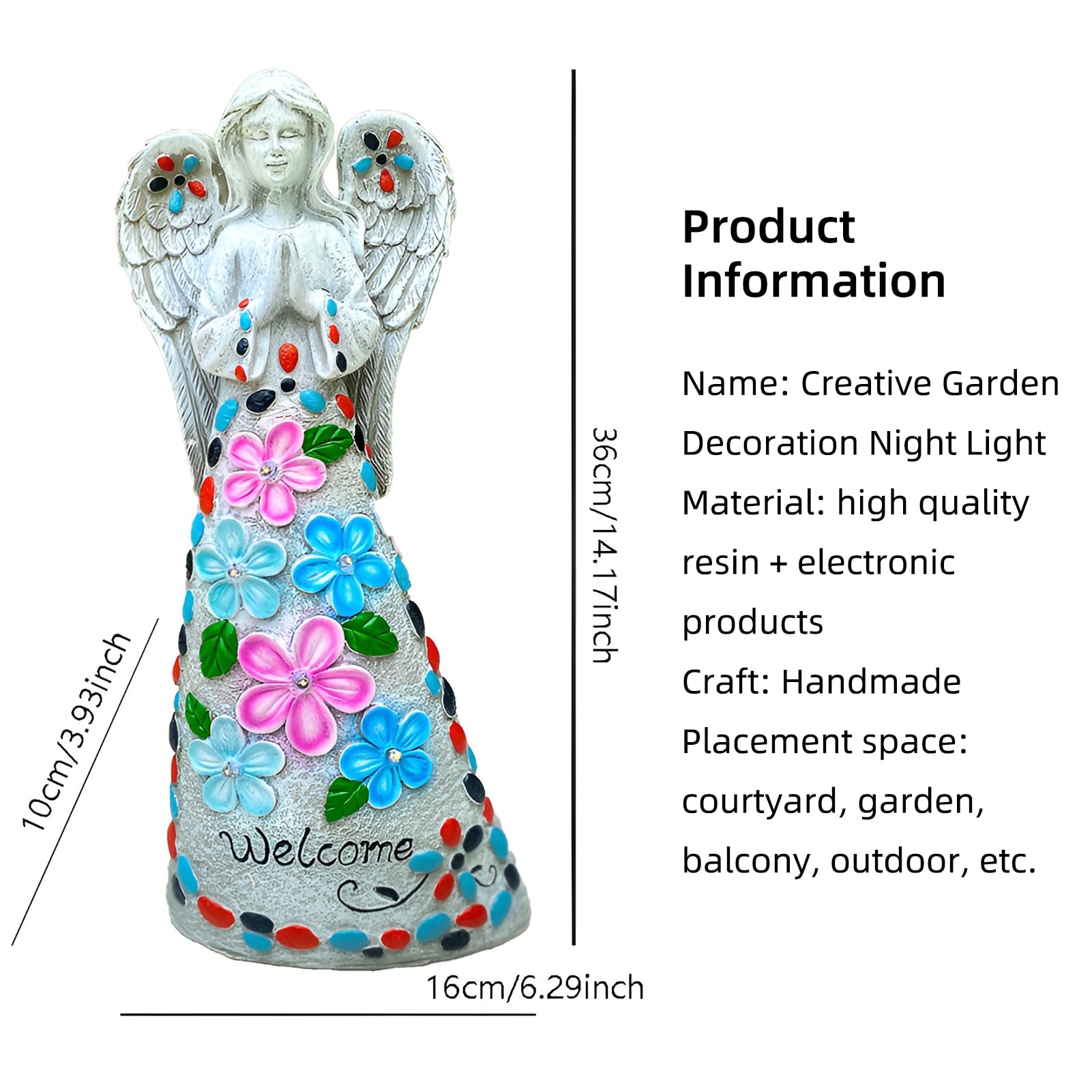 Solar Engel Gartenstatuen, Gartendekoration Betende Engel, Schutzengel Willkommen Figuren, mit 6 LED Solarleuchten, Fairy Engel Skulptur Deko Draußen, Rasen, Hof, Terrasse, Fensterbank, 36cm