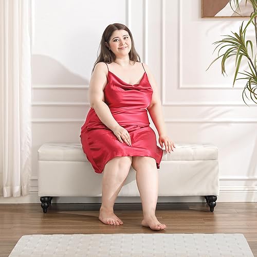 Miniatura 16 de Banco otomano de almacenamiento de 50.2 pulgadas, banco otomano tapizado al extremo de la cama con almacenamiento y asiento, banco grande para manta