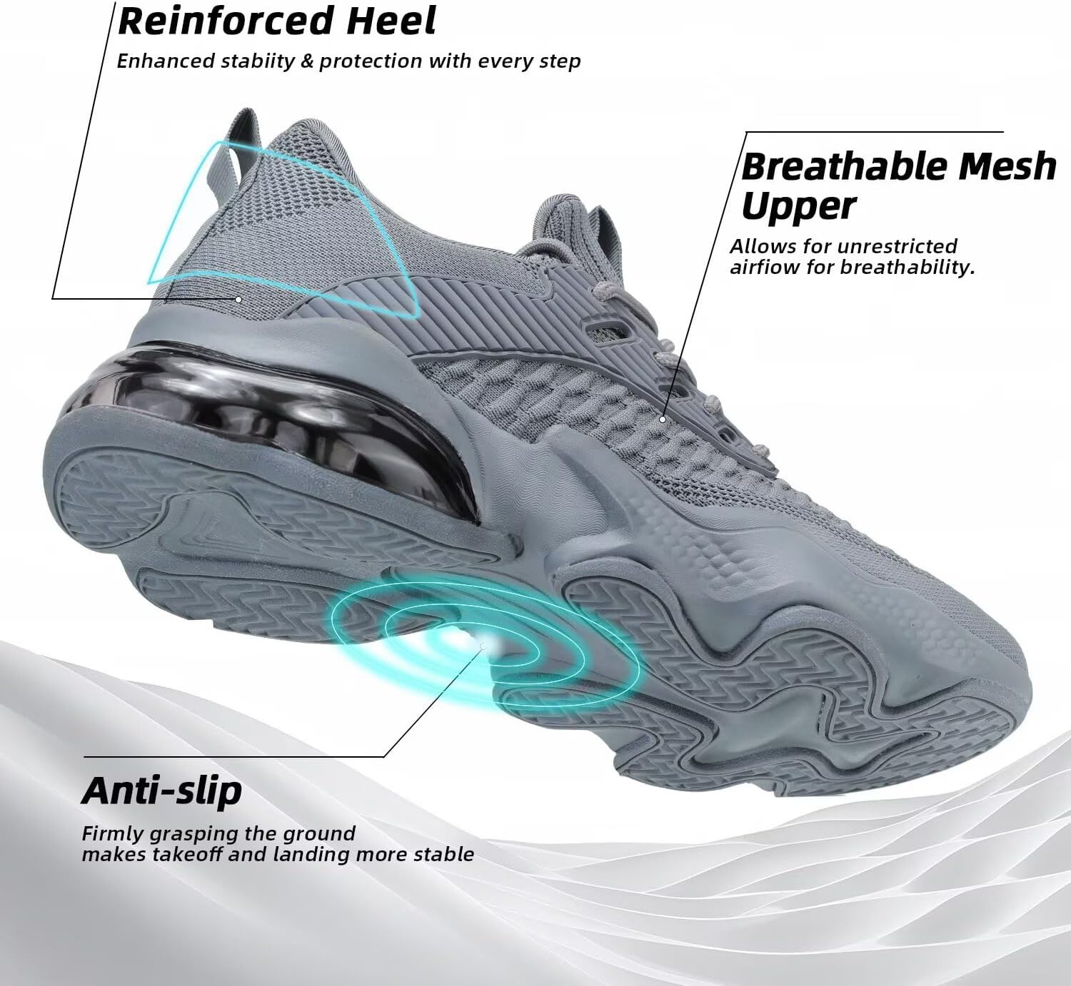 Mens Air Cushion Running Shoes Breathable Tennis Fashion Sneakers Non Slip Workout Casual Sport Gym Trail Comfortable Walking Shoes