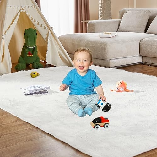 Miniatura 49 de Alfombras de interior ultra suaves y modernas, de 5 x 7, teñido anudado gris claro, alfombra grande para sala de estar, alfombra suave y mullida