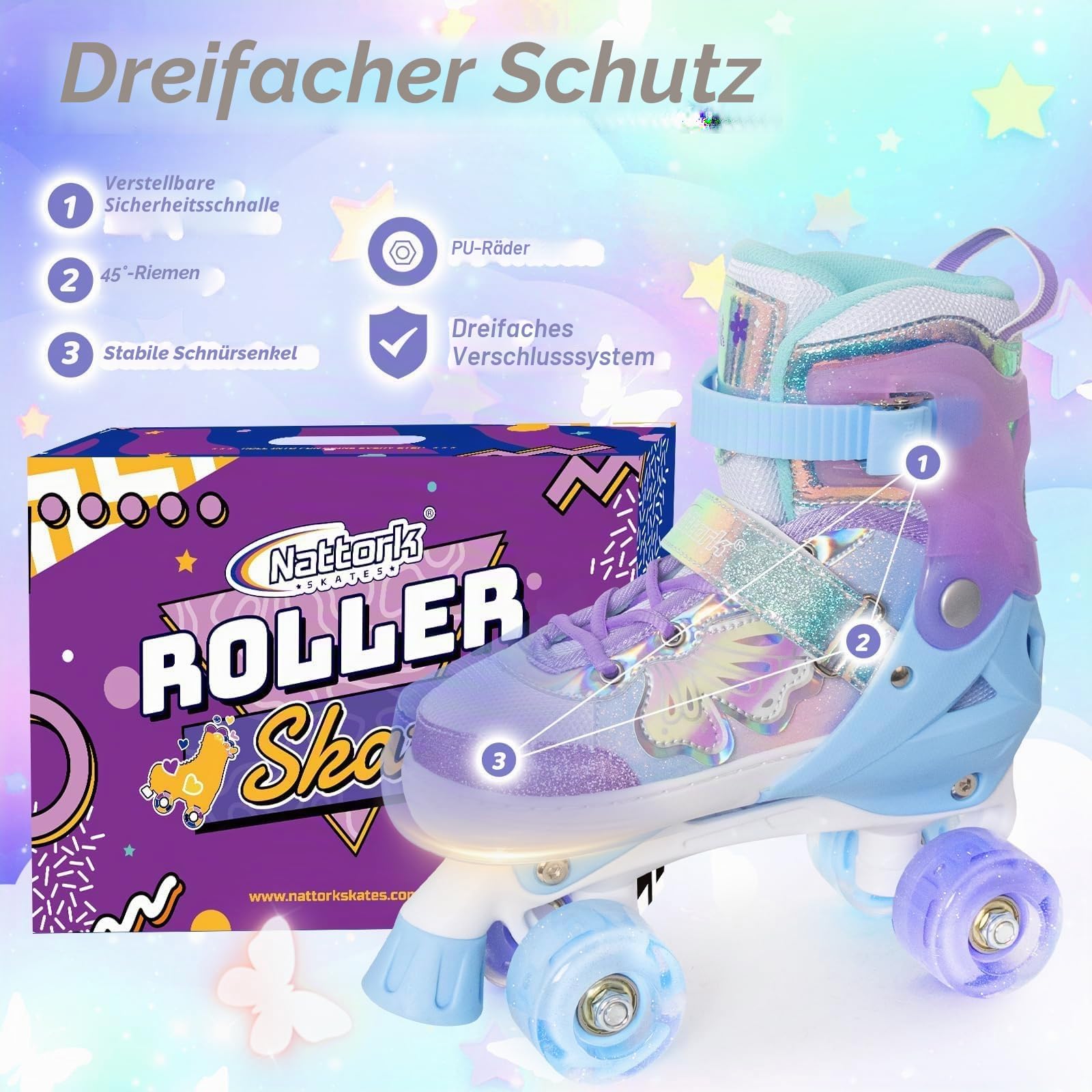 Nattork Kinder Rollschuhe, Rollschuhe Mädchen mit 4 Größen Einstellbare, Rollschuhe für Mädchen Anfänger, Drinnen und Draußen