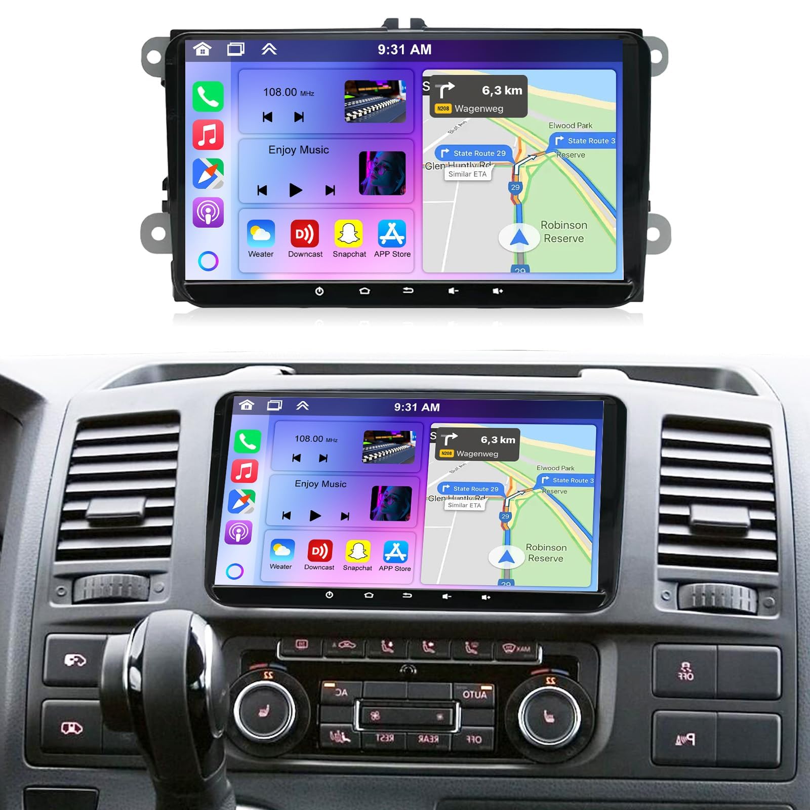 2G+32G 2 Din Écran Tactile 9" Autoradio pour VW Transporter T5 2010-2015