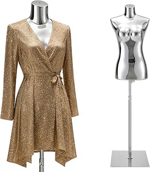 Female Mannequin Dress Form Torso - Manikin Body with Metal Stand Height Adjustable, Display Mannequin Body for Sewing Clothes 40-75Inch, Silver