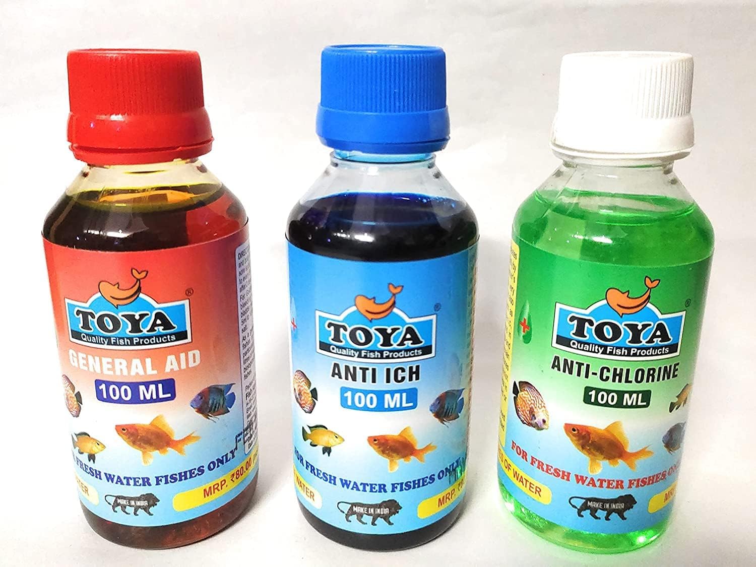 Toya Skin & Coat Care Liquid Aquarium Combo Starter Fish Medicine Pack 100Ml Each (Anti Chlorine, Anti Ich, General Aid)