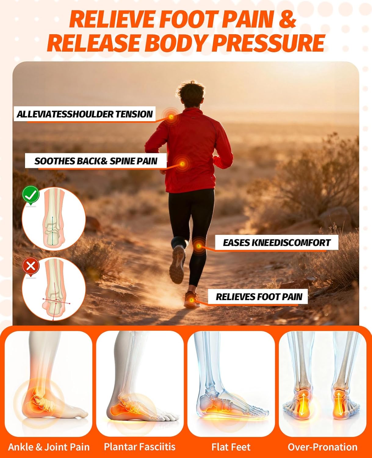 Plantar Fasciitis Insoles for Men & Women,High Arch Support Insoles for Pain Relief, 220+lbs Removable Insoles for Flat Feet,Birthday Gifts for Men Women Dad Mom,Stocking Stuffers Christmas Gifts（L - Image 4