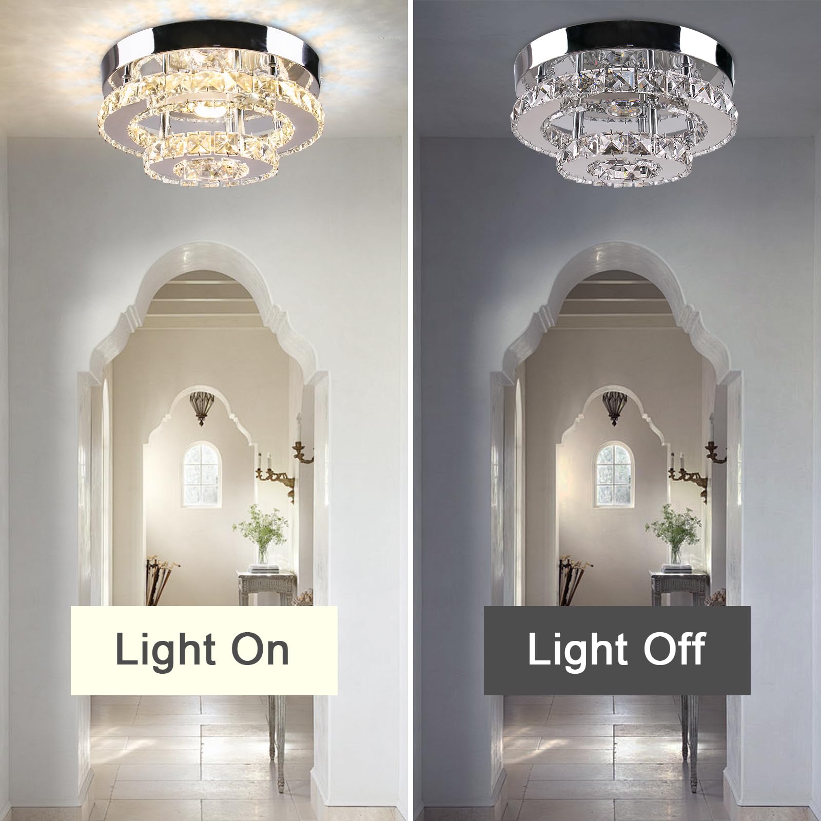 Lampadari Lampade Mini Lampadario LED Cristallo Plafoniera 2 Strati Rotondo Flush Mount Plafoniera Illuminazione Moderna Lampadario per Corridoio Scale Cucina Bagno (Dimmable)