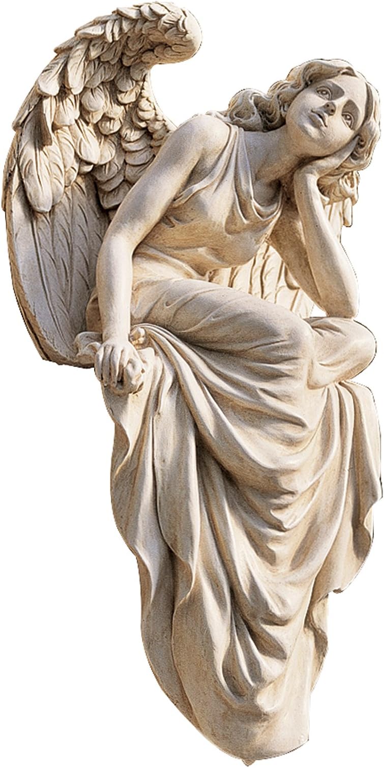 Design Toscano NG33951 Resting Grace Angel Sitting Garden Statue, Large, 47 cm, Polyresin, Ancient Ivory