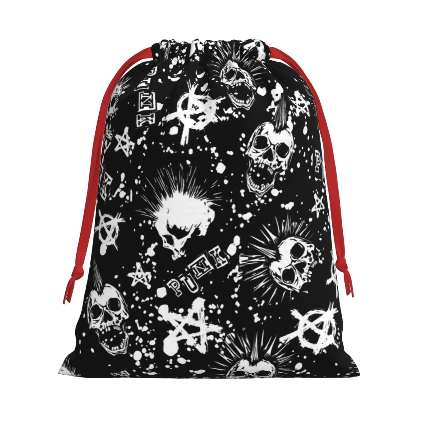 White Punk Skull Print Drawstring Gift Bags For Christmas,Holiday Party Gift Wrapping Bag Assorted Sizes