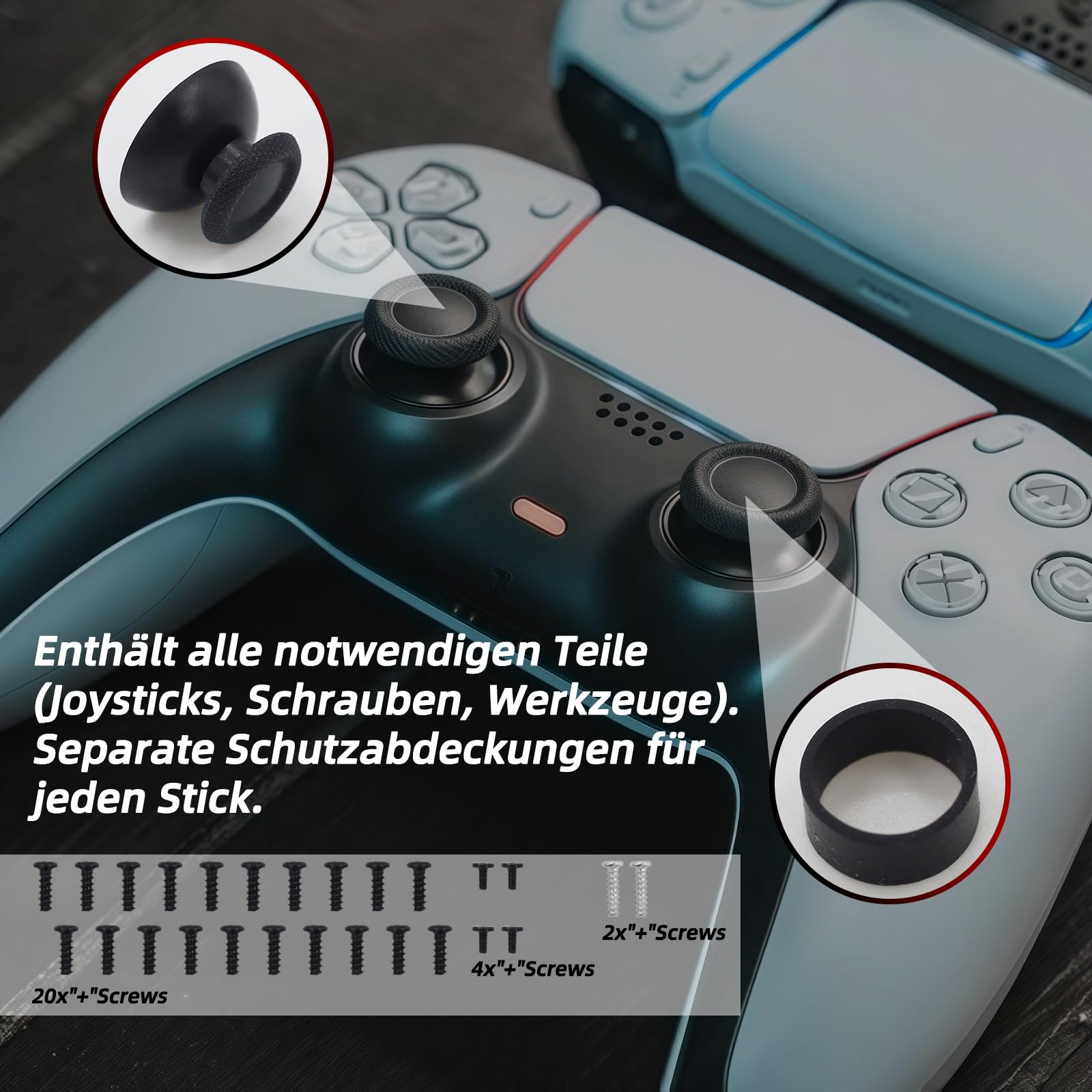 Te drążki z efektem hali są kompatybilne z kontrolerami PS5 i dokładnie zastępują uszkodzone lub zużyte joysticki. Idealne do precyzyjnej kontroli i lepszych wrażeń z gry.