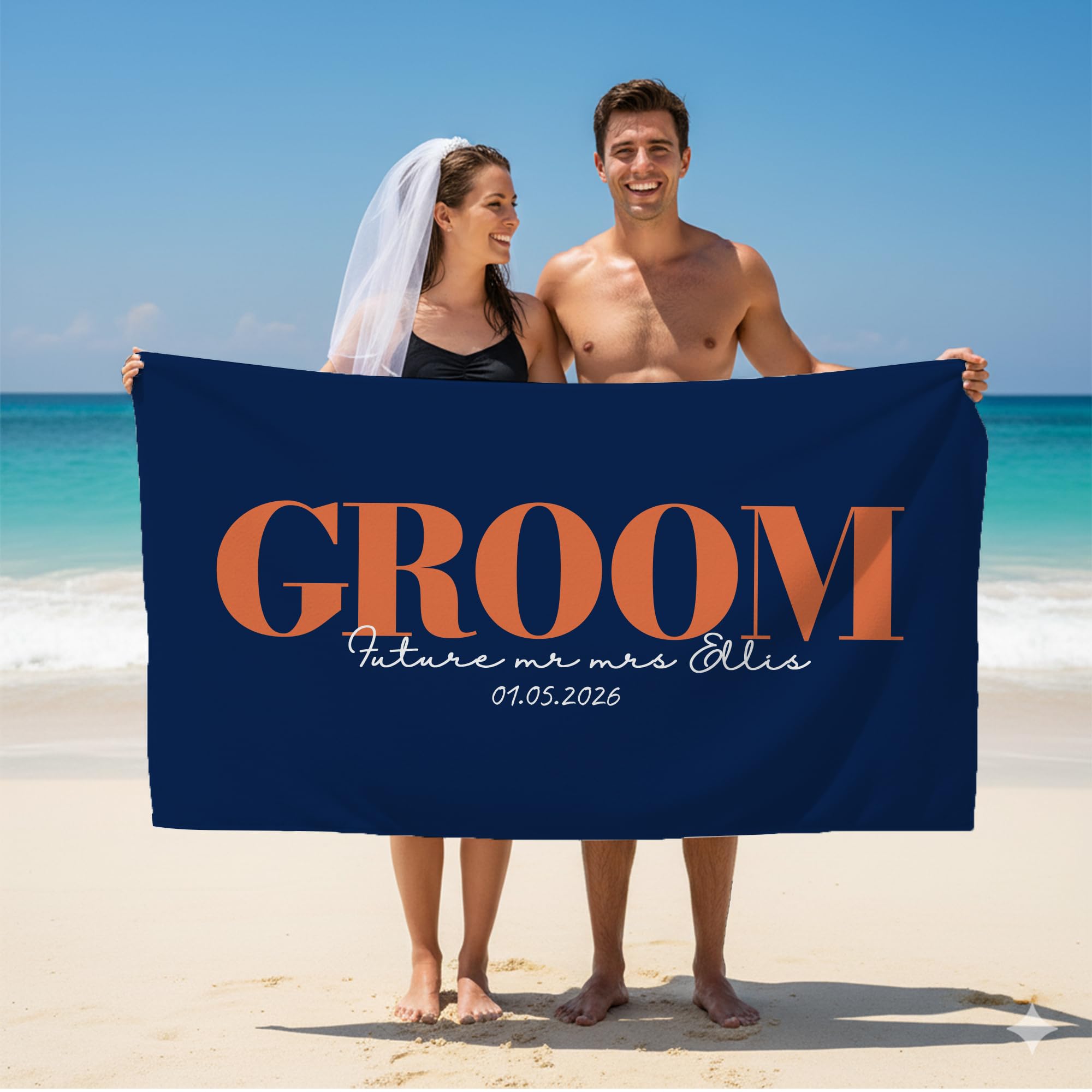 Print Maniacs Personalised Groom to Be Beach Towel Custom Name Date Microfibre Towel Large Quick Dry Lightweight Travel Towel Wedding Honeymoon Stag Party Gift for Him