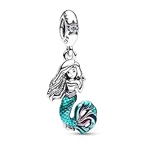 PANDORA Disney Ciondolo con Ariel de La Sirenetta in argento Sterling con zirconia cubica auro boreale trasparente e smalto verde acqua trasparente e ciliegia