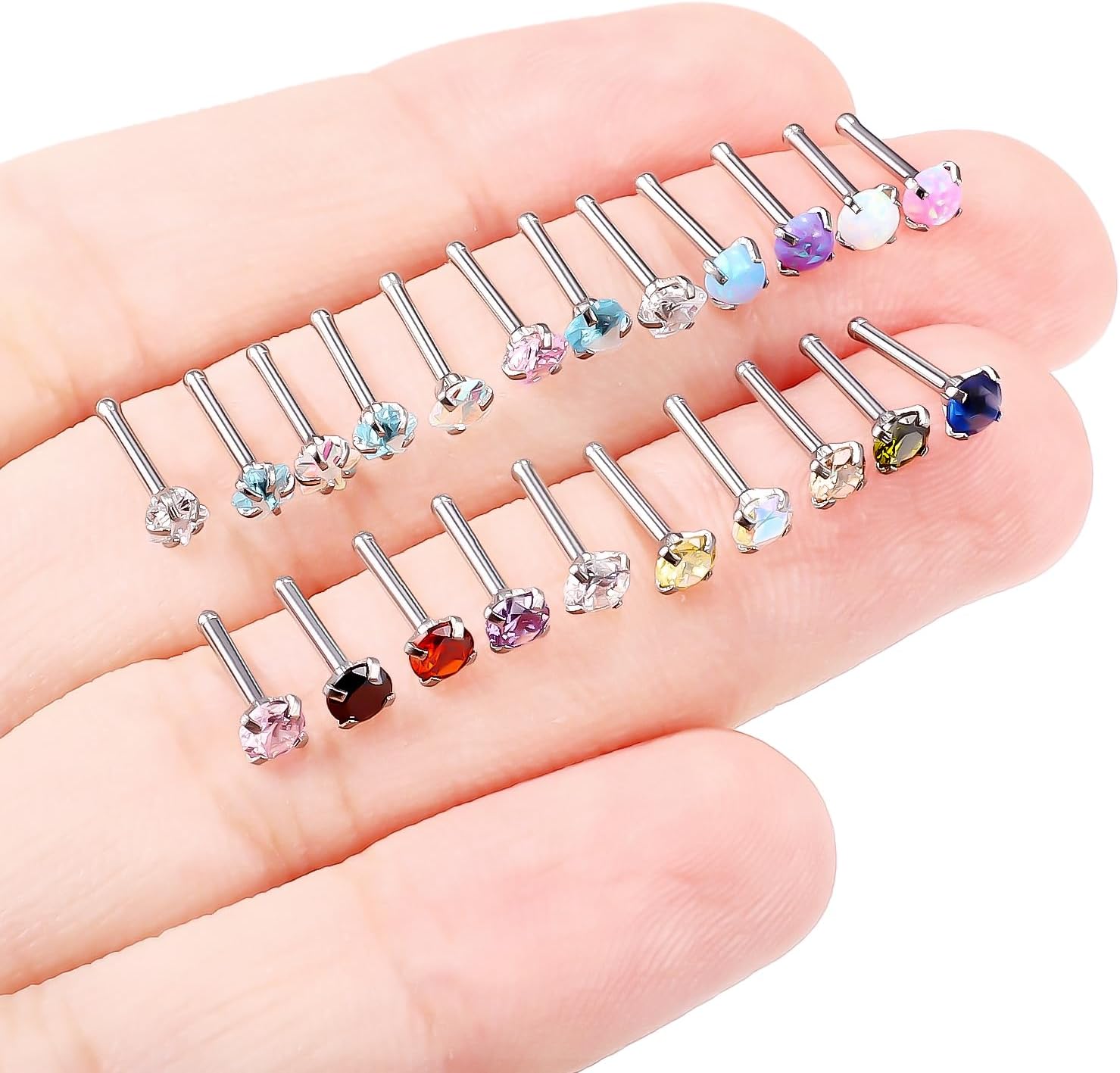 20/18g Nose Rings Studs Straight/L/Corkscrew Shape Bars Piercings Jewelry for Women Hypoallergenic Surgical Steel - Image 2