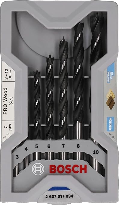 Thumbnail för Bosch 7x PRO Wood Brad Point Drill Bit Set (for Softwood, Hardwood, Ø 3,0, 4,0, 5,0, 6,0, 7,0, 8,0, 10,0 mm, Professional Accessory Rotary Drill/Drivers)