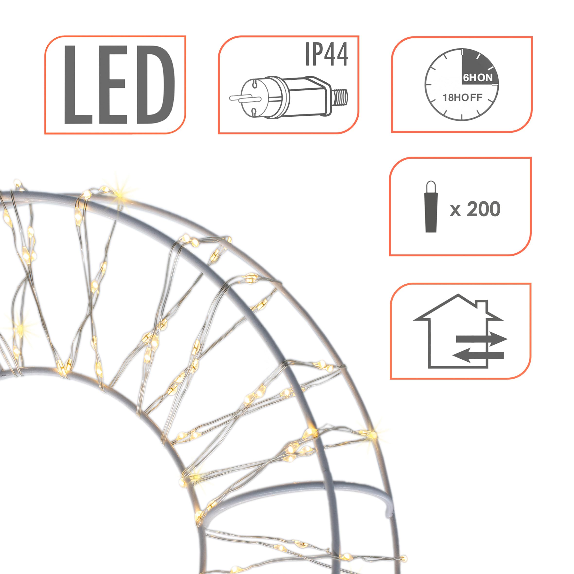 LED Metall Kranz weiß mit 200 Lichtern in warm weiß mit Timer - Ø 30 cm - Weihnachten Deko Beleuchtung für Außen mit Stecker - Türkanz Wandkranz Hängekranz beleuchtet kabelgebunden