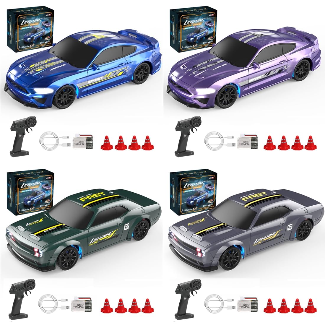 NULA 1/43 Scale 2.4G Full Proportional RC Drift Car 4WD Mini Racing Vehicle with LED Lights Adjustable Speed Remote Control Car Model for Adults - (Gyro Version/Blue)