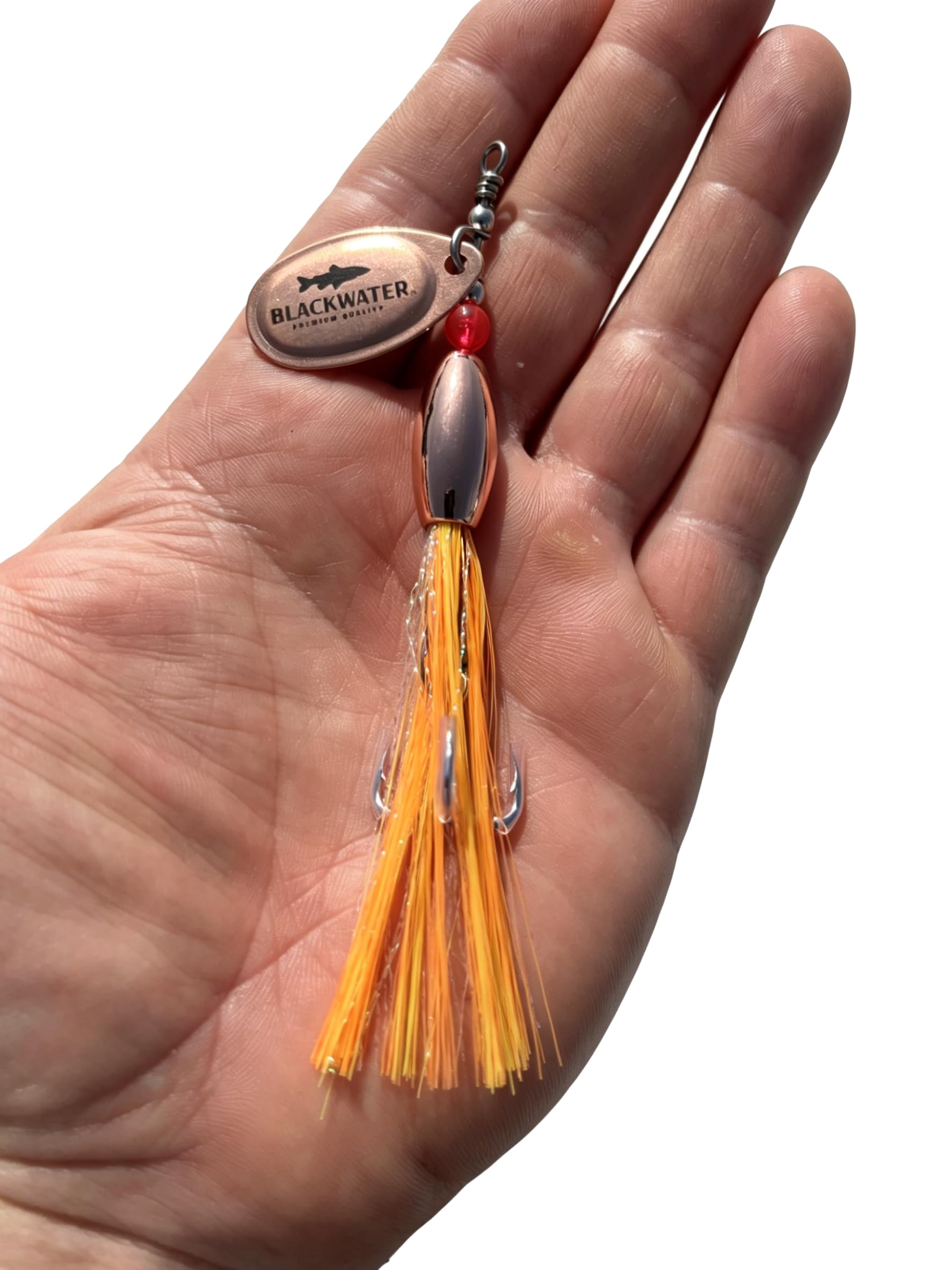 Salmon Spinner Flytail Flying Lure C Red Black Yellow Bullet Head Bucktail 15g (Brass Flamethrower 15g)