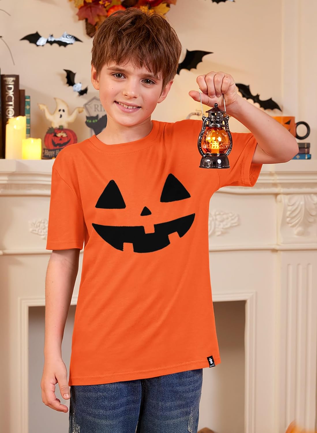 BesserBay Unisex Kids Jack O' Lantern Pumpkin Face Tshirt Halloween Funny Orange Tee 9-10 Years - Image 2