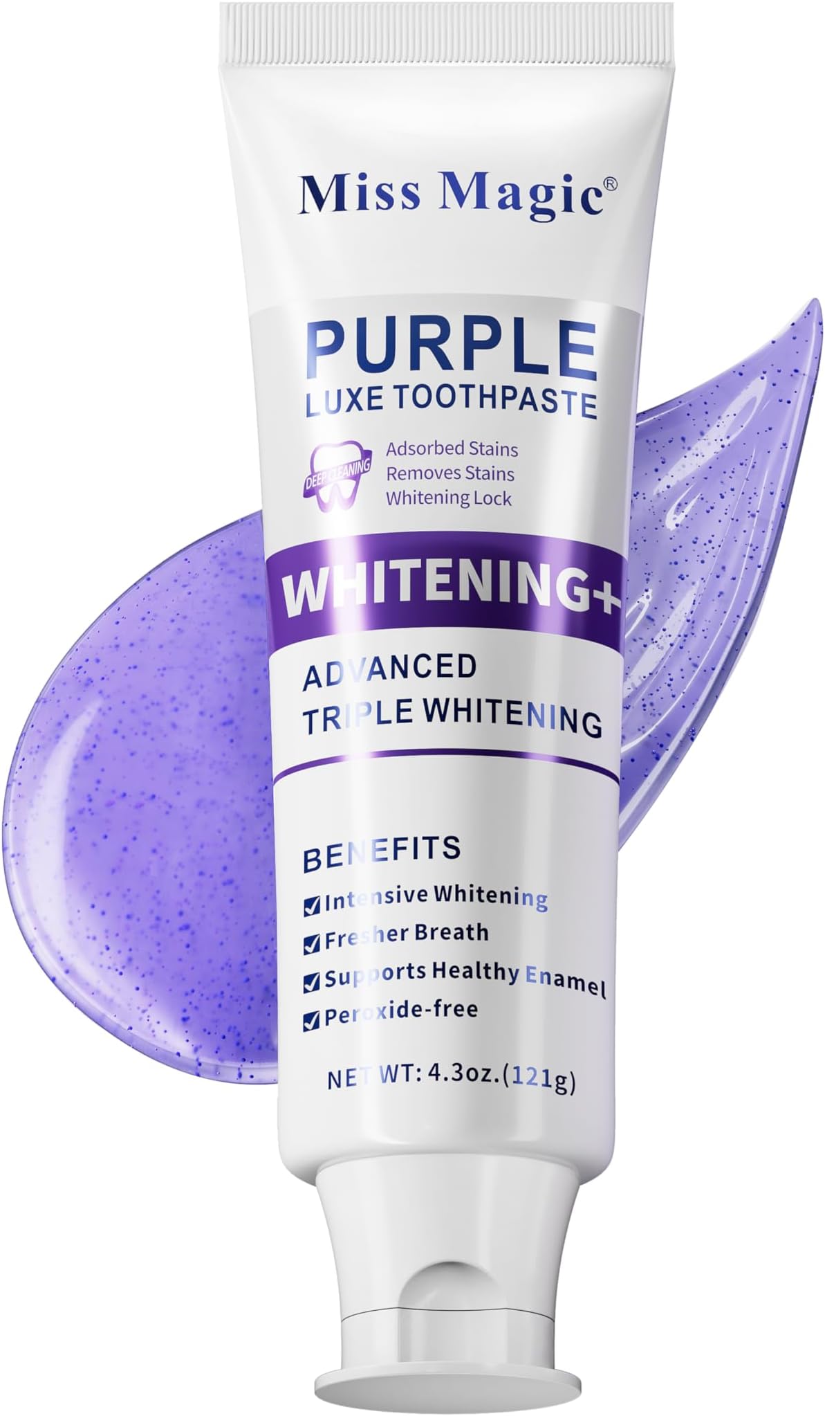 Miss Magic Purple Luxe Whitening Toothpaste – Fluoride Free,Color Correcting,Probiotic Oral Care,Fights Stains,Freshens Breath,Brightens Yellow Teeth,Supports Enamel Health 4.3oz