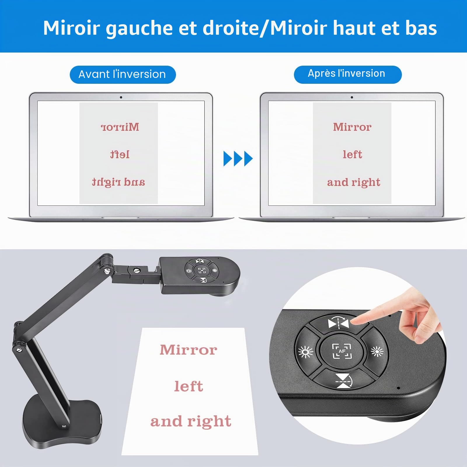 Visualiseur de Salle de Classe, caméra de Documents USB pour enseigner 4K avec lumière LED à 3 Niveaux, Fonction d'inversion d'image, Pliage, Double Microphones pour Mac OS, Windows,