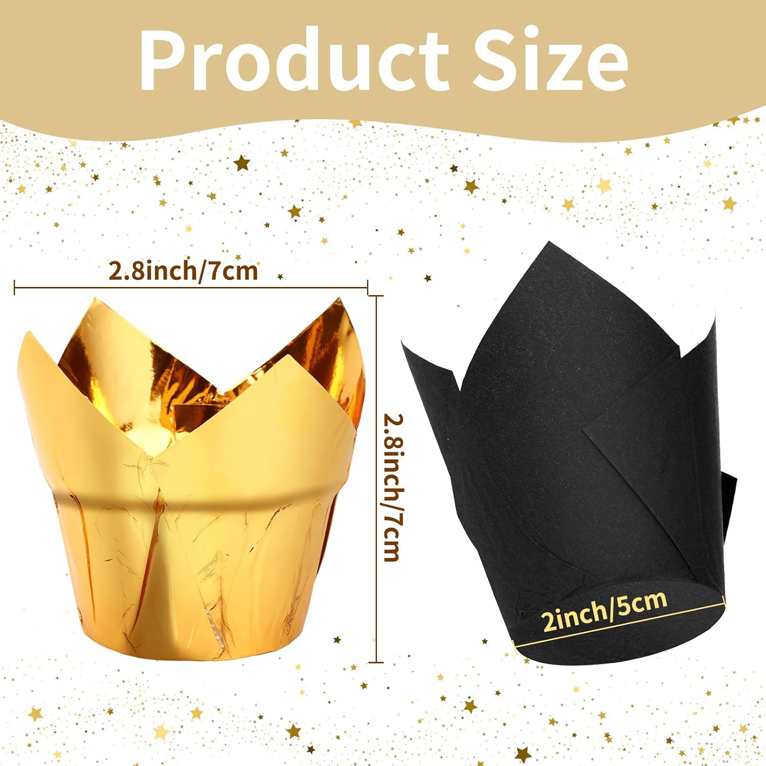 Augshy Muffin Liners, 60 Pcs Black Gold Tulip Cupcake Wrappers for Baking image 2