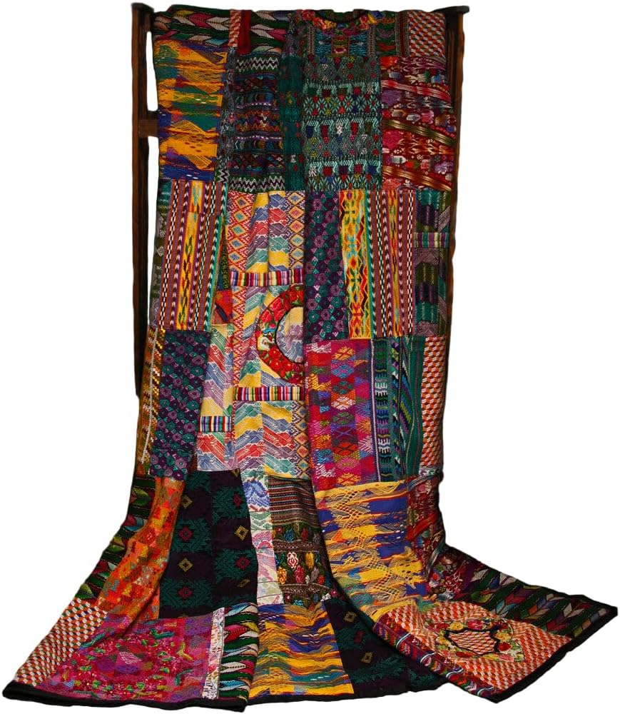 King-Size Mixed Huipile Guatemalan Patchwork Quilt Set