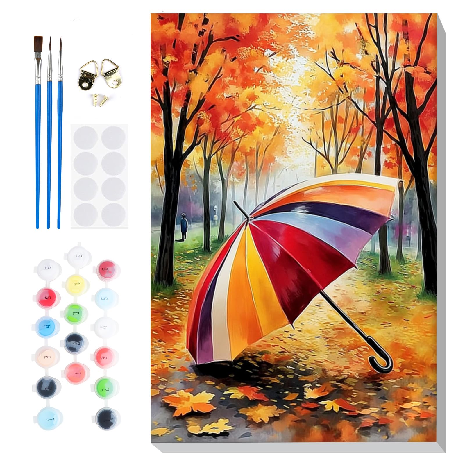Lxmsja Framed Paint by Numbers for Adults Beginners Autumn Landscape, Umbrella Painting by Numbers on Canvas, DIY Acrylic Fall Painting Art and Crafts Kit Gifts for Home Wall Decor, 8x12in