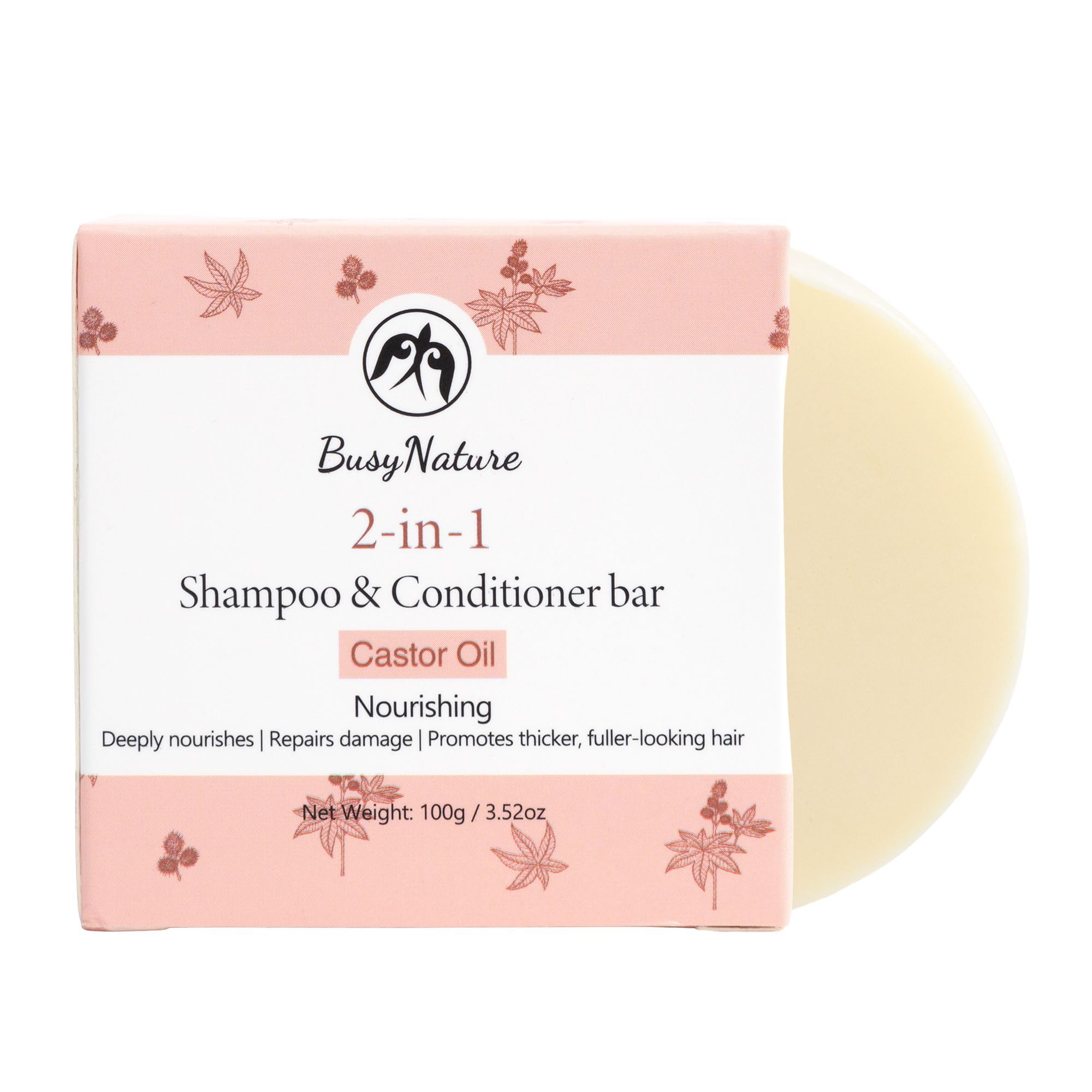 Castor Oil 2-in-1 Shampoo and Conditioner Bar, Nourishing & Repairing, Promotes Thicker, Fuller-Looking Hair, Sulfate-Free, Vegan, 1 Bar (100 g)