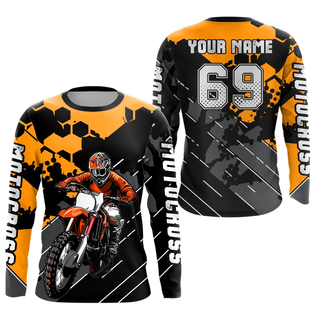 Custom Motocross Racing Jersey Upf30+ Youth Motorcycle Riding Shirt Dirt Bike Jersey Off-Road Shirt Men Kid Women MX Racing (US, Alpha, Small, 5X-Large, Regular, Regular, Orange)