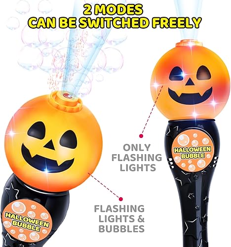 Miniatura 3 de Paquete de 2 varitas sopladoras de burbujas con luz de Halloween, máquina de burbujas brillantes de calabaza y fantasma con 4 soluciones de