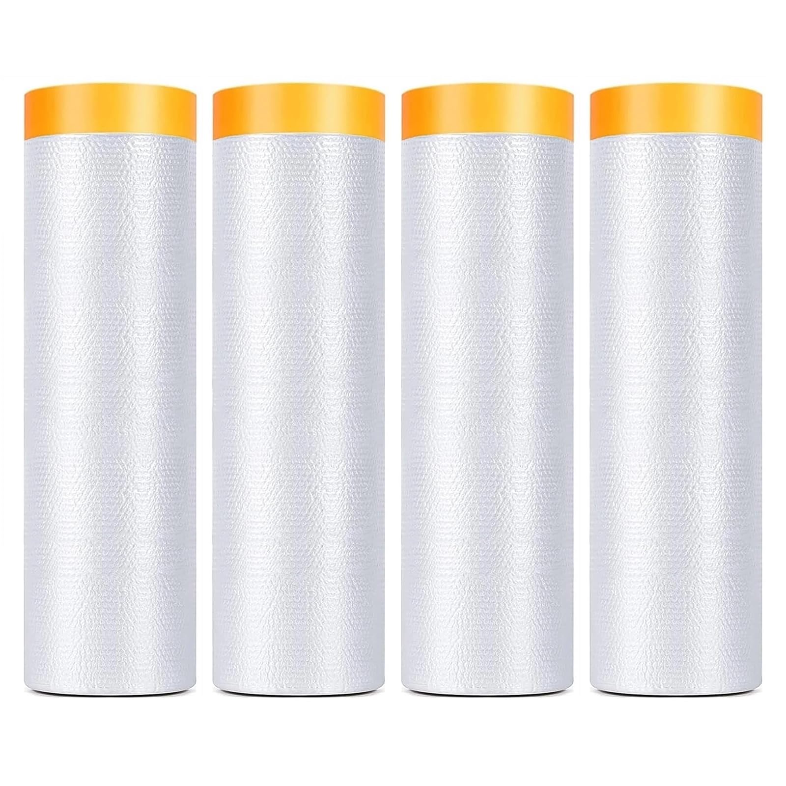 4 Rolls 2.8M x 20M Plastic Dust Sheet for Decorating, Self-Adhesive Painting Drop Film, Waterproof & Tear Resistant Polythene Sheeting, Transparent Masking Film for Painting Furniture Floor Covering