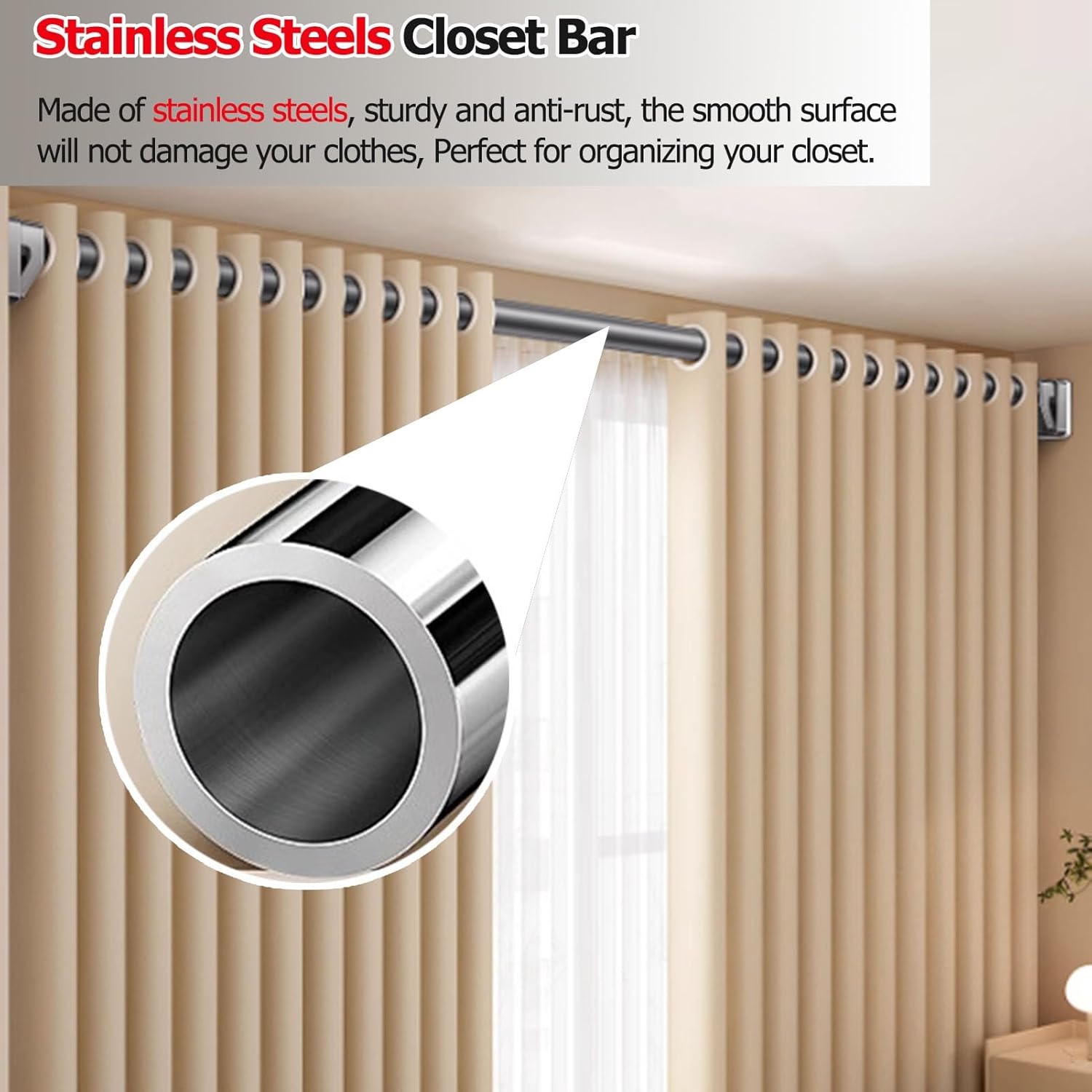 Adjustable Metal Closet Rod Tension Pole - No Drilling Clothes Hanger Rod for Bathroom & Verandahs - Space-Saving Shower Curtain Bar - Versatile Closet System (Color 4)
