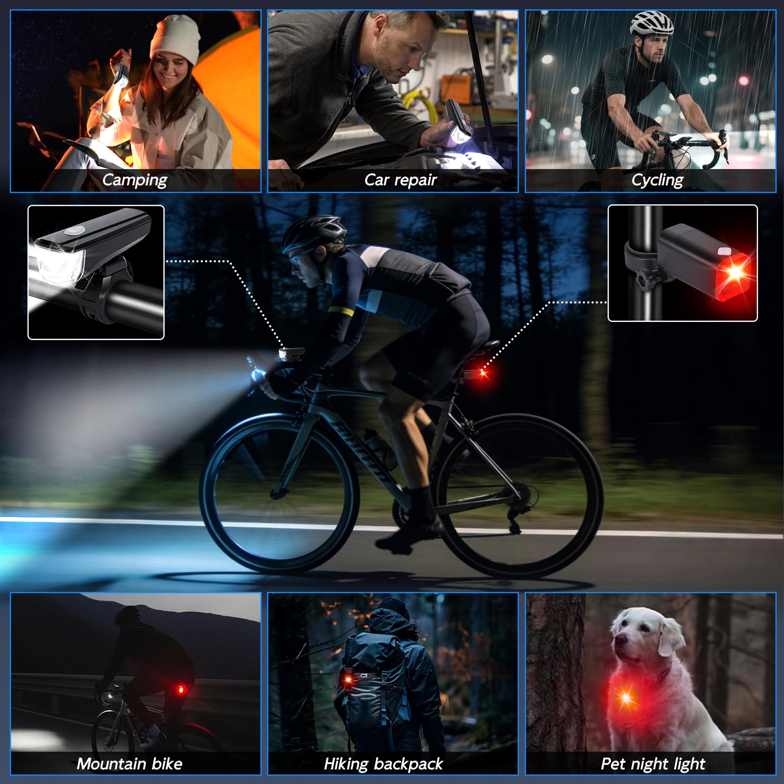 Set Luci Bicicletta LED, Luci Bici Batteria, Impermeabile IPX5 Luce Bici Anteriori e Posteriori, 3+2 Modalità di Illuminazione Luce Bici per I'equitazione Notturna, Campeggio