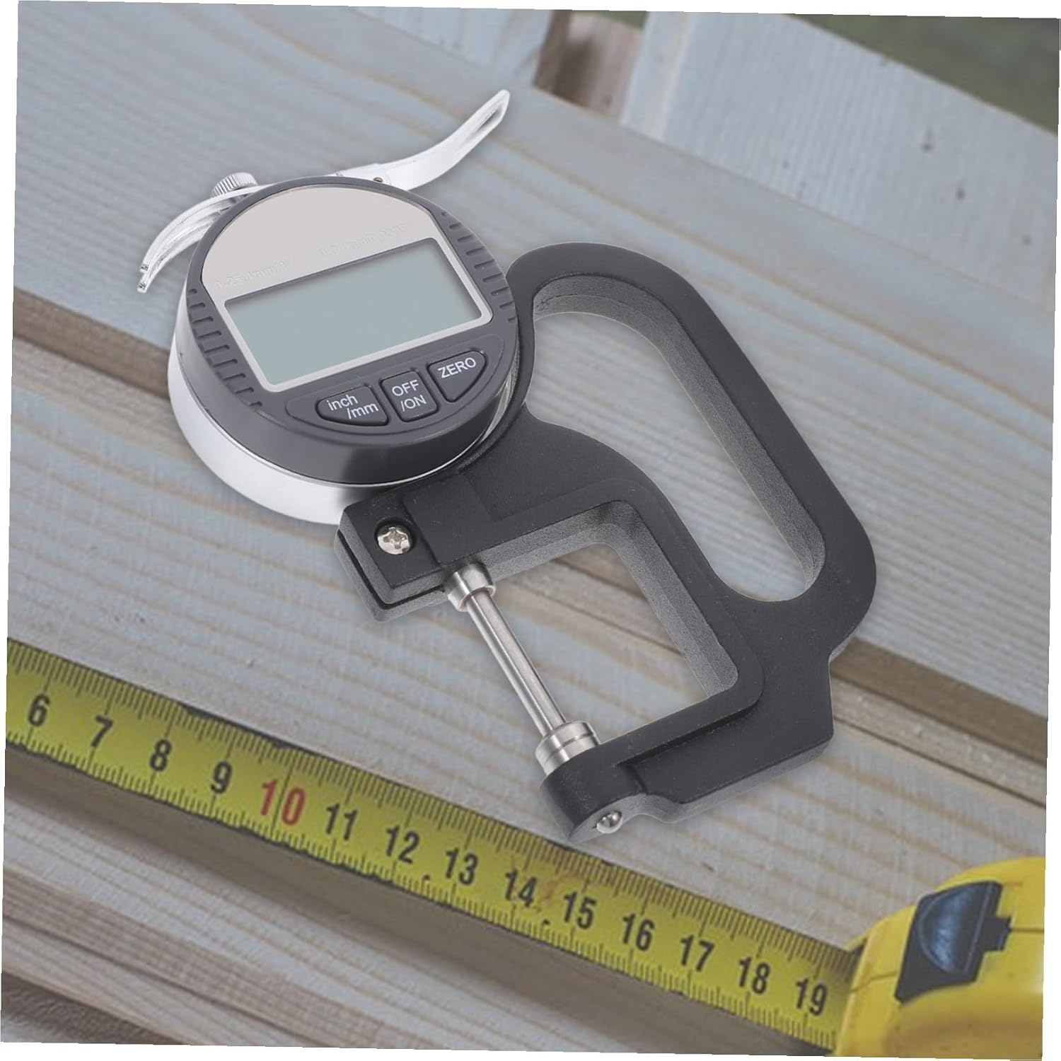 Digital Display Thickness Gauge with Ball Type Head for Paper Film Cloth Tape Measurement Large LCD Screen Zero Setting Conversion Portable Thickness Measuring Tester for Hard