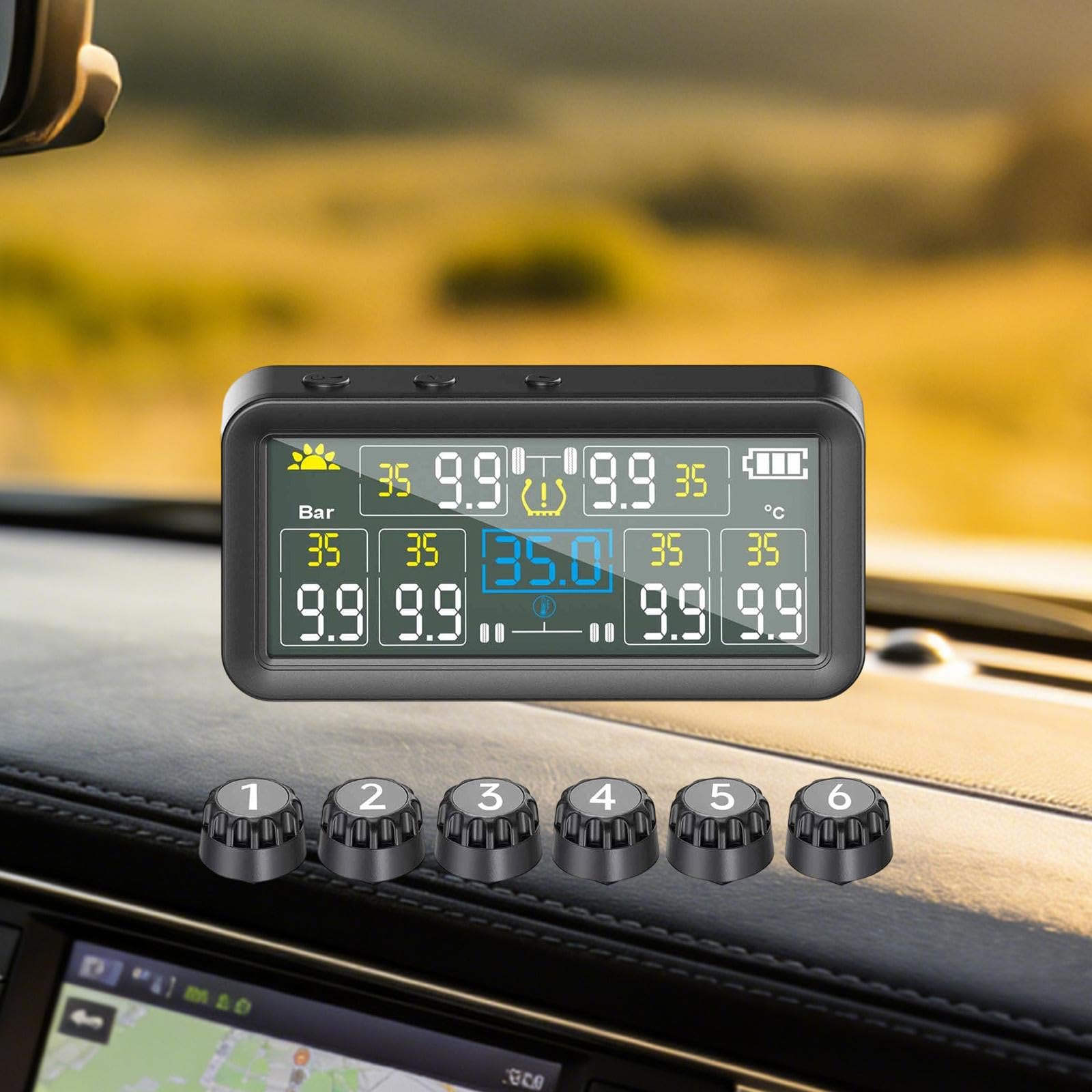 di Controllo Della Pressione Degli Pneumatici per Auto, con Display, Impermeabile, Alimentato, per 6 Ruote