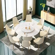 Leavader 9PCS Round Dining Table Set, Marble White Modern Dining Table, 59" D Sintered Stone Dining Table for 8 with Lazy Susan, Circle Kitchen Table and Chairs Set for Dining Room Table
