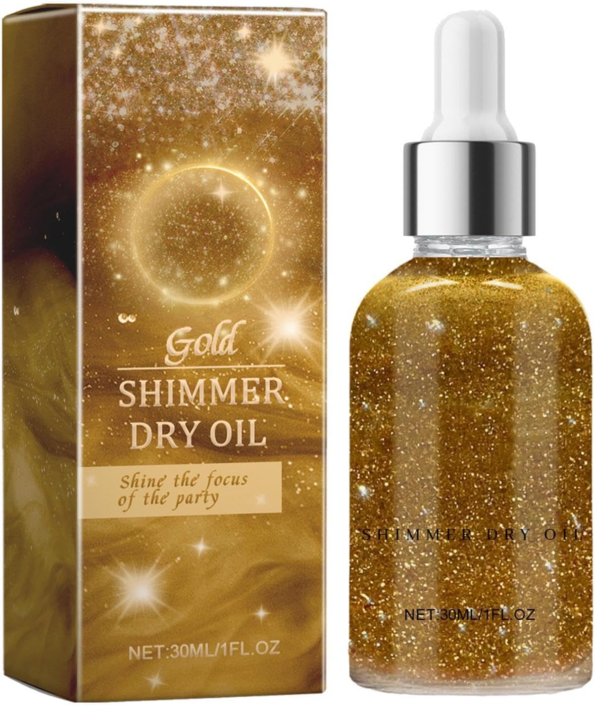 Dry Shimmer Oil, Glitter Body Oil, Shimmer Body Cream, Liquid Highlighter, Glow Shimmer Body Oil, Radiant High Gloss Finish Brightening Ingredients for Face, Shoulders, Eyes, Legs