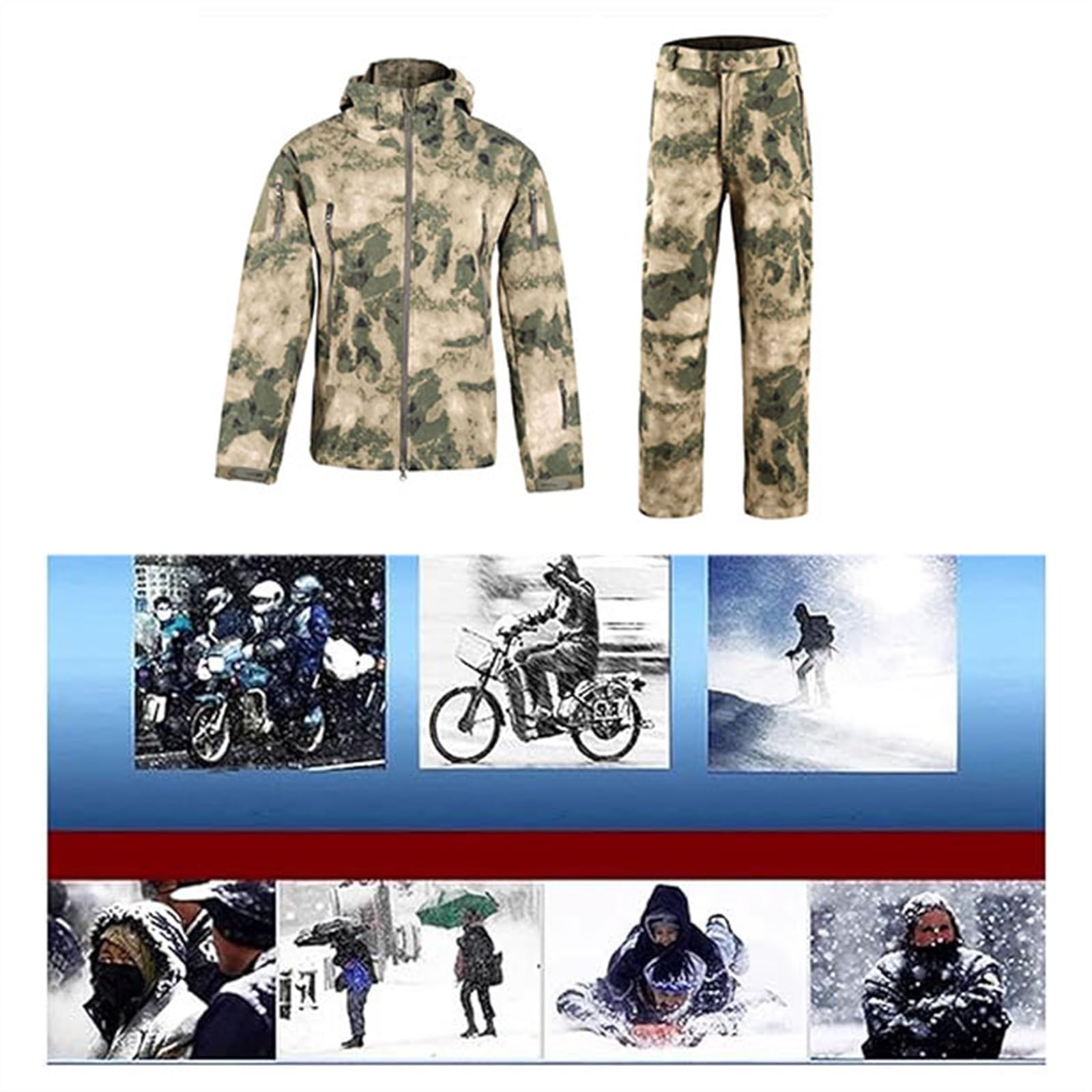 Tute Da Sci Da Uomo Due Pezzi, Set Di Tute Da Sci Da Uomo Mimetiche Isolate Antivento Impermeabili Con Cintura, Abbigliamento Da Alpinismo Ampio E Isolante Alla Moda, Per Lo Sci