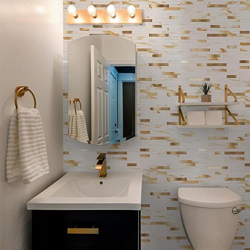 Miniatura 8 de StyloVue 20 hojas de azulejos para despegar y pegar, color negro con aspecto dorado de metal para mejorar tu cocina, caravana, chimenea