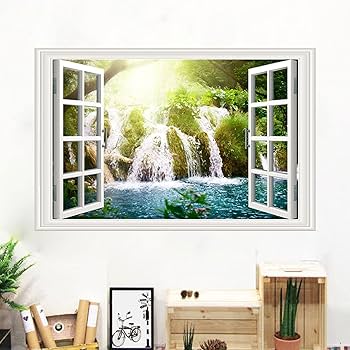 日本画(21)　窓辺 Amazon.co.jp: ウォーターフォール 偽窓ステッカー 窓ポスター